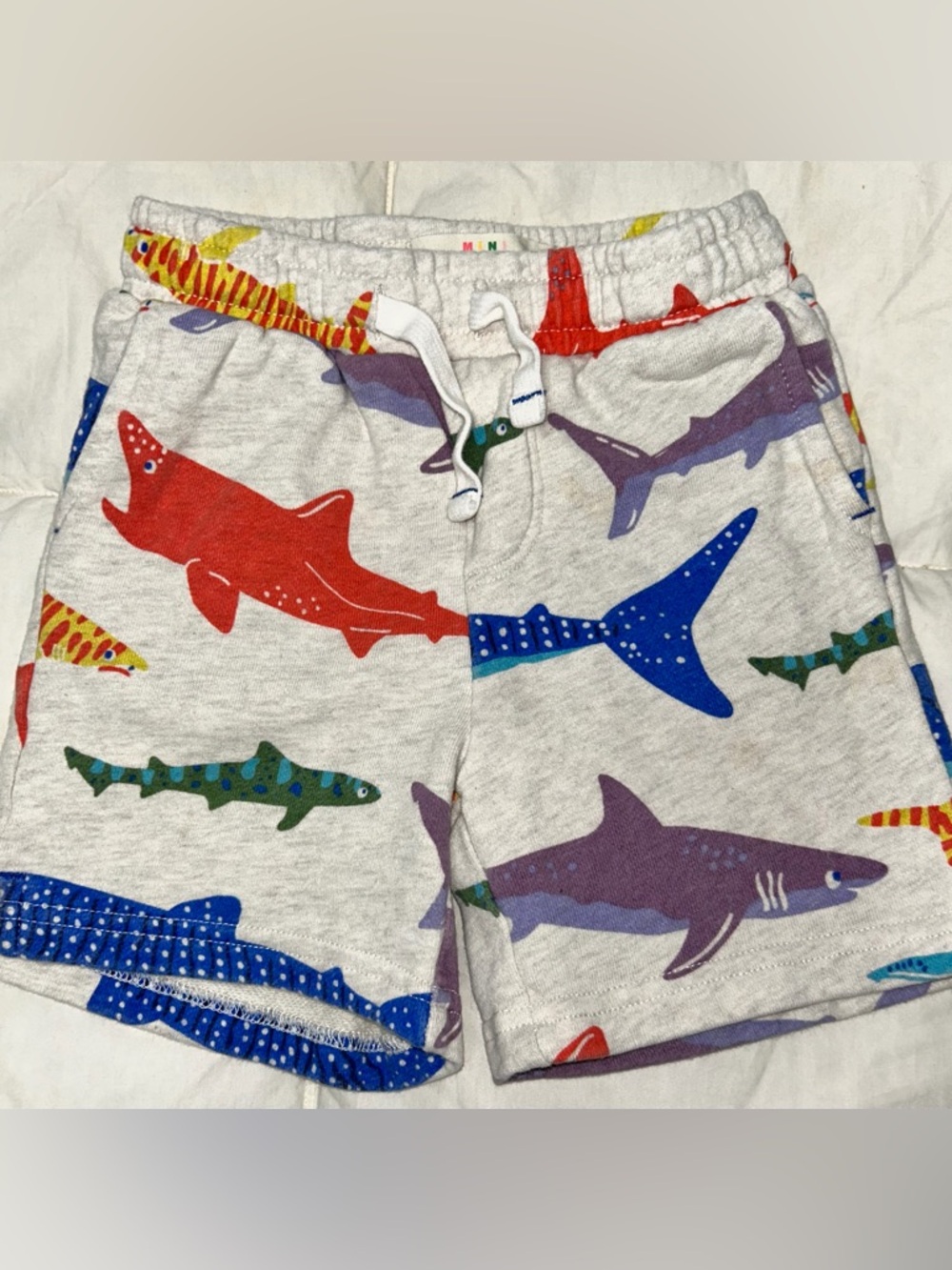 Mini Boden knit shark print shorts with drawstring waist sz 2-3 years EUC